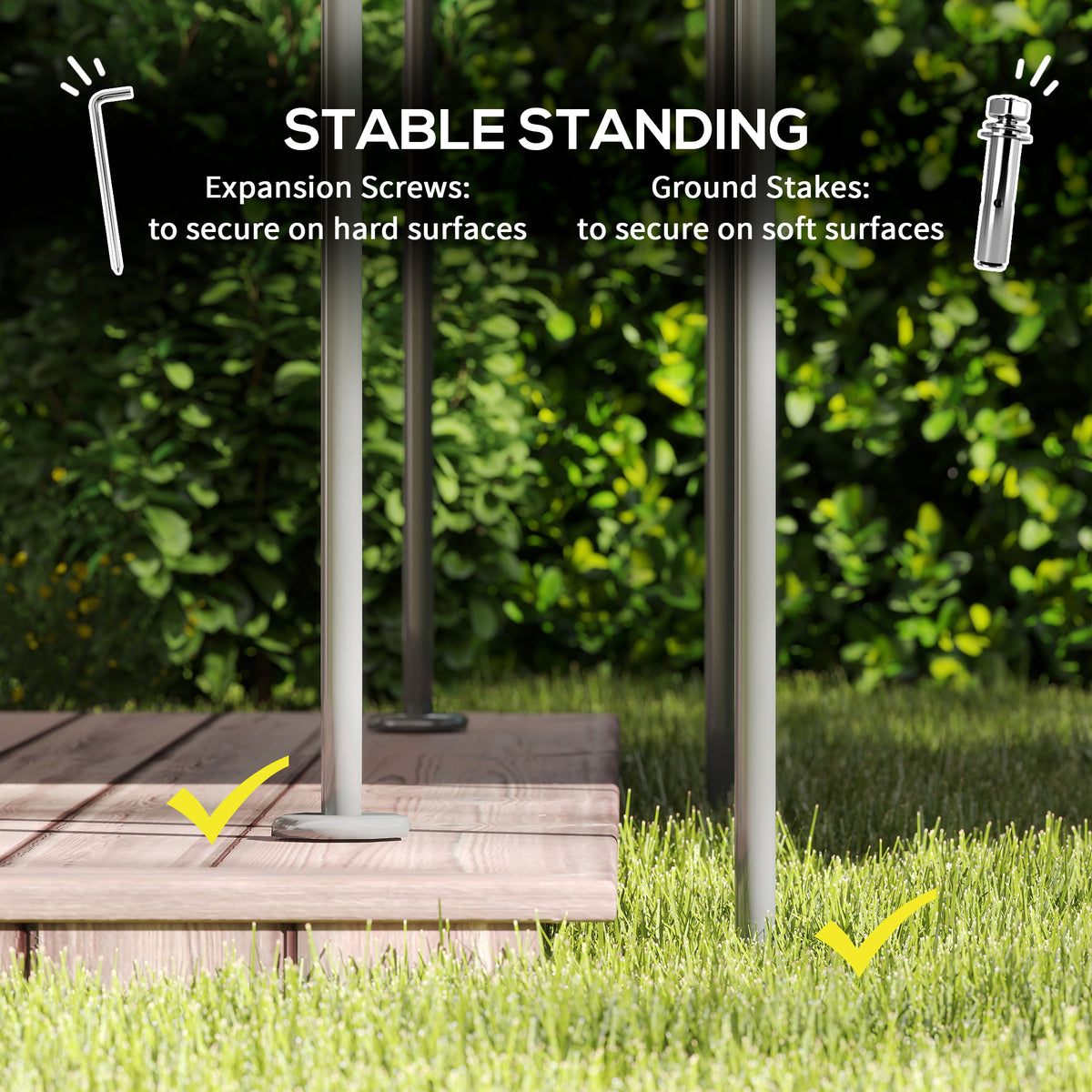 Outsunny gazebo metal support posts with expansion screws and ground stakes