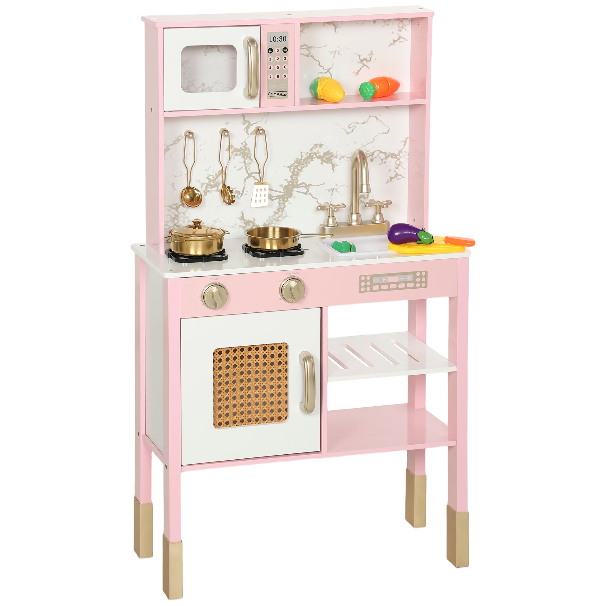 Photo of AIYAPLAY Kitchen Playset with Pretend Play Cooking Accessories, Play Kitchen with Oven, Microwave and Sink, Pink in Pink colour on a white background
