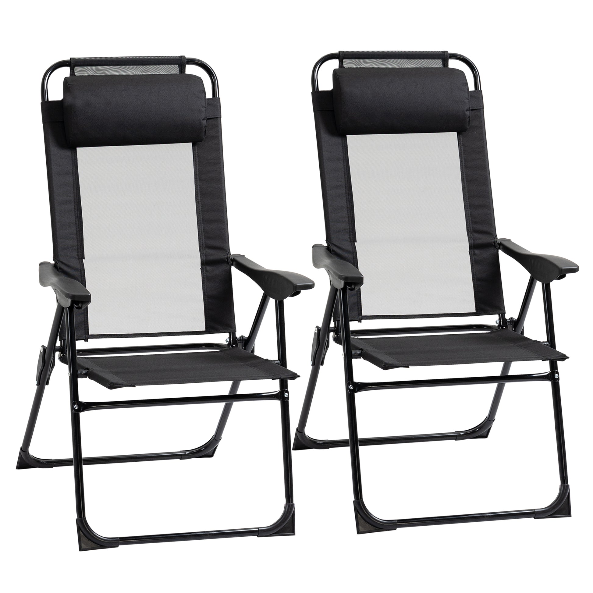 Photo of Outsunny Set of 2 Portable Folding Recliner Metal Outdoor Patio Chaise Lounge Chairs with Adjustable Backrest, Black in Black colour on a white background