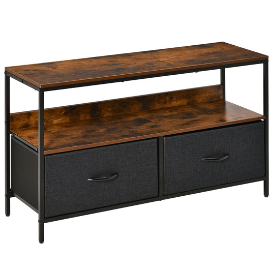 Photo of HOMCOM TV Stand Cabinet with 2 Foldable Drawers - Rustic Brown in Brown colour on a white background