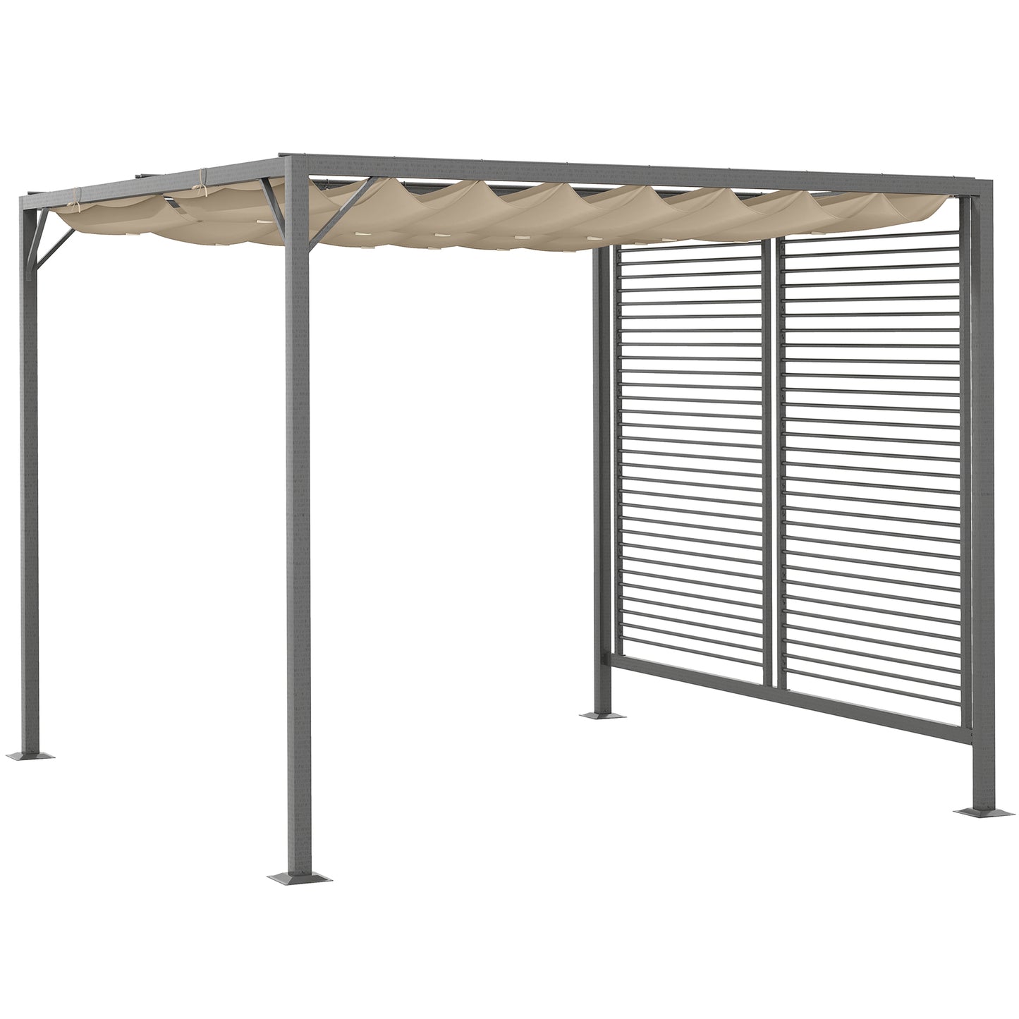 Photo of Outsunny 3 x 2.8m Metal Pergola, with Retractable Fabric Roof - Beige in Beige colour on a white background