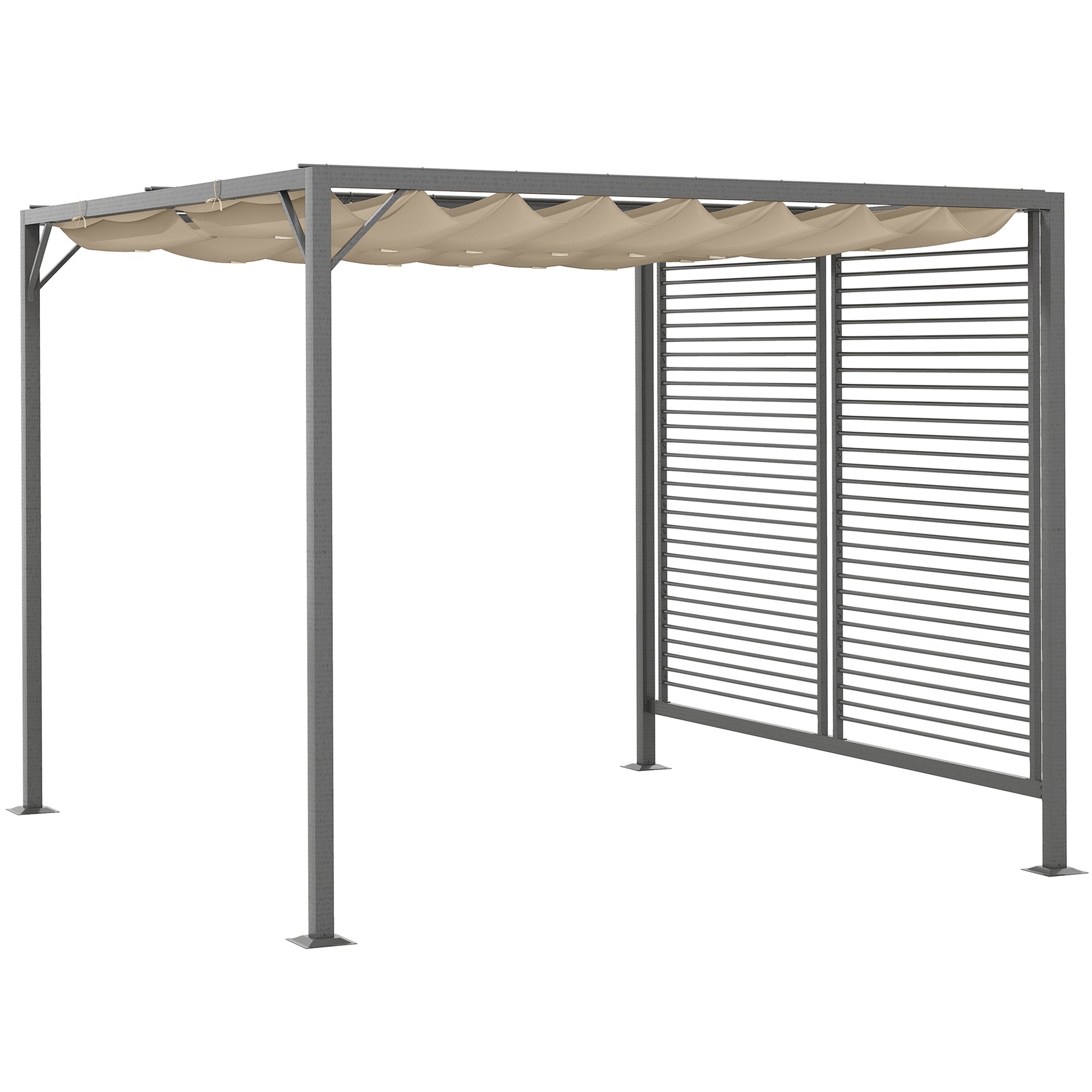 Photo of Outsunny 3 x 2.8m Metal Pergola, with Retractable Fabric Roof - Beige in Beige colour on a white background