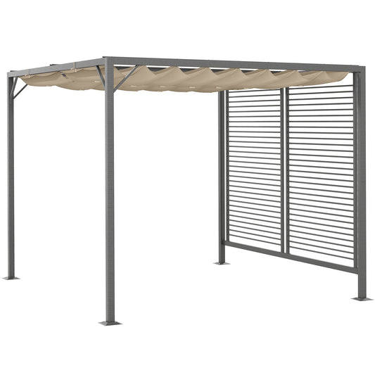 Photo of Outsunny 3 x 2.8m Metal Pergola, with Retractable Fabric Roof - Beige in Beige colour on a white background