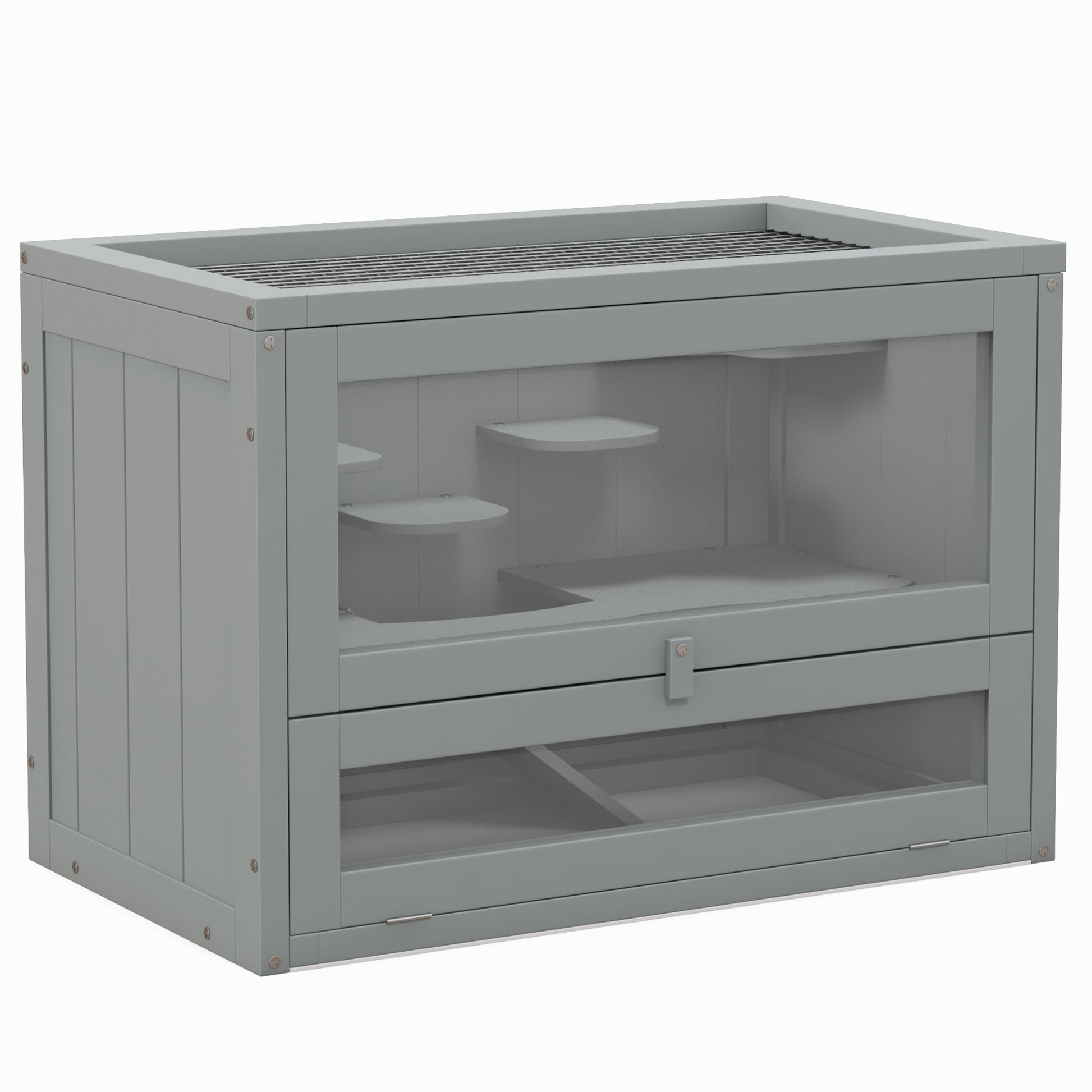 Photo of PawHut Wooden Hamster Cage Mouse Mice Rodent Small Animals Hutch Exercise Play House 60 x 35 x 42cm, Grey in Grey colour on a white background