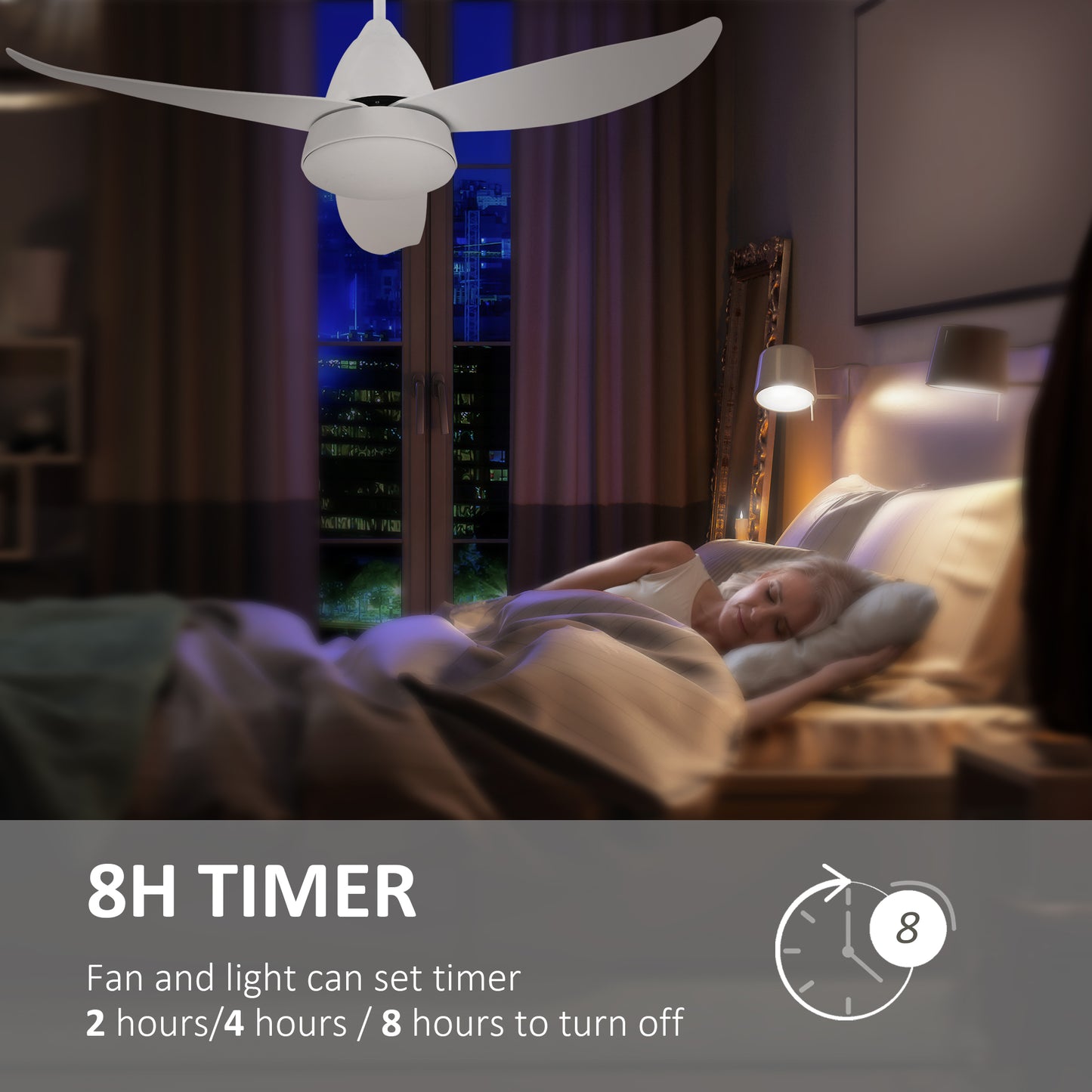 HOMCOM Modern Ceiling Fan with Light, 48-Inch White Small Fans for Bedroom Indoor, Reversible Flush Mount Low Profile Ceiling Light with Remote Control, 3 Blades, 6 Speeds, Timer
