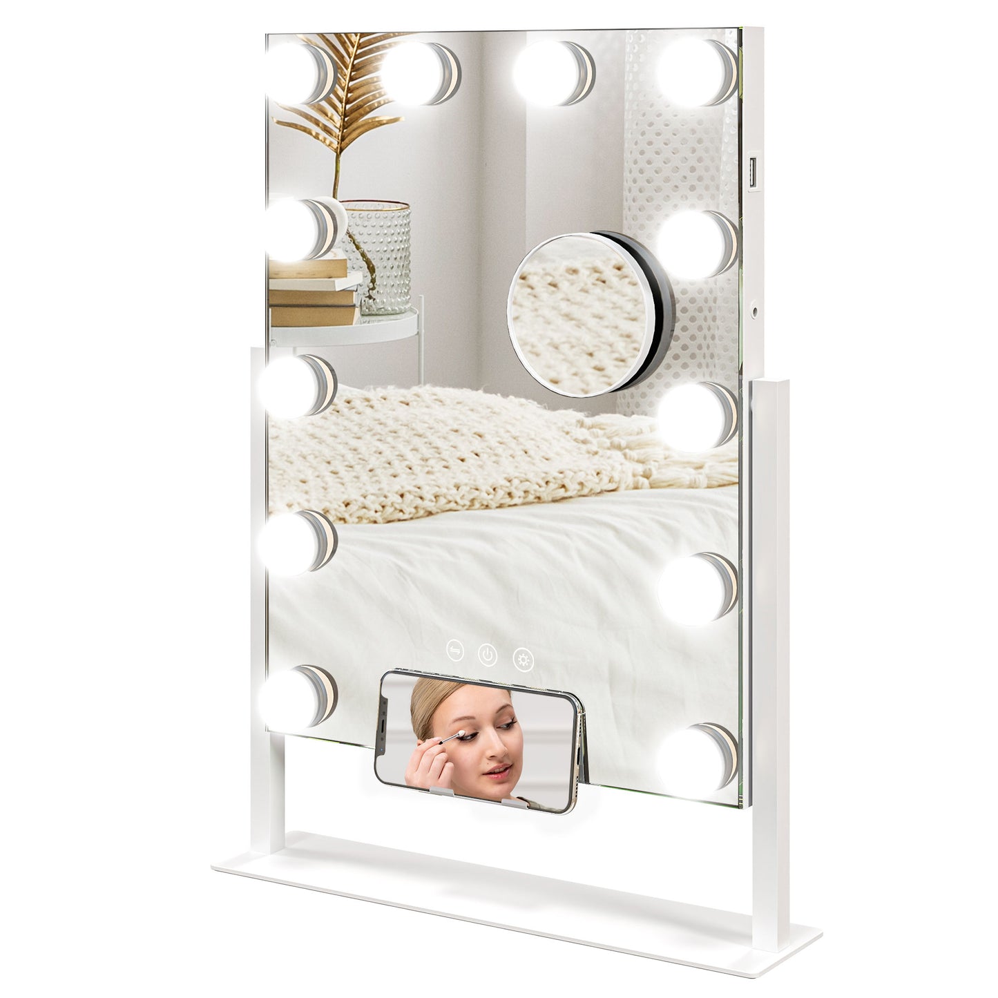 Photo of HOMCOM 12 LED bulb Tabletop Makeup Mirror, with Adjustable Settings in Settings colour on a white background