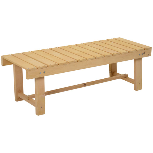 Photo of Outsunny Wooden Garden Benches, 2 Seater Outdoor Benches, Fir Wood Backless Patio Loveseat with Slatted Seat for Park, 110 x 38 x 35 cm, 5 Pieces, Natural Wood Finish in Finish colour on a white background