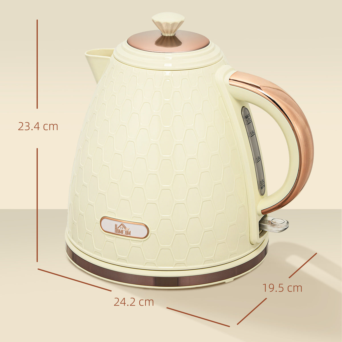 HOMCOM Electric Kettle, 1.7L, Fast Boil, 3000W Cordless Water Kettle with Removable Washable Anti-scale Filter, Beige