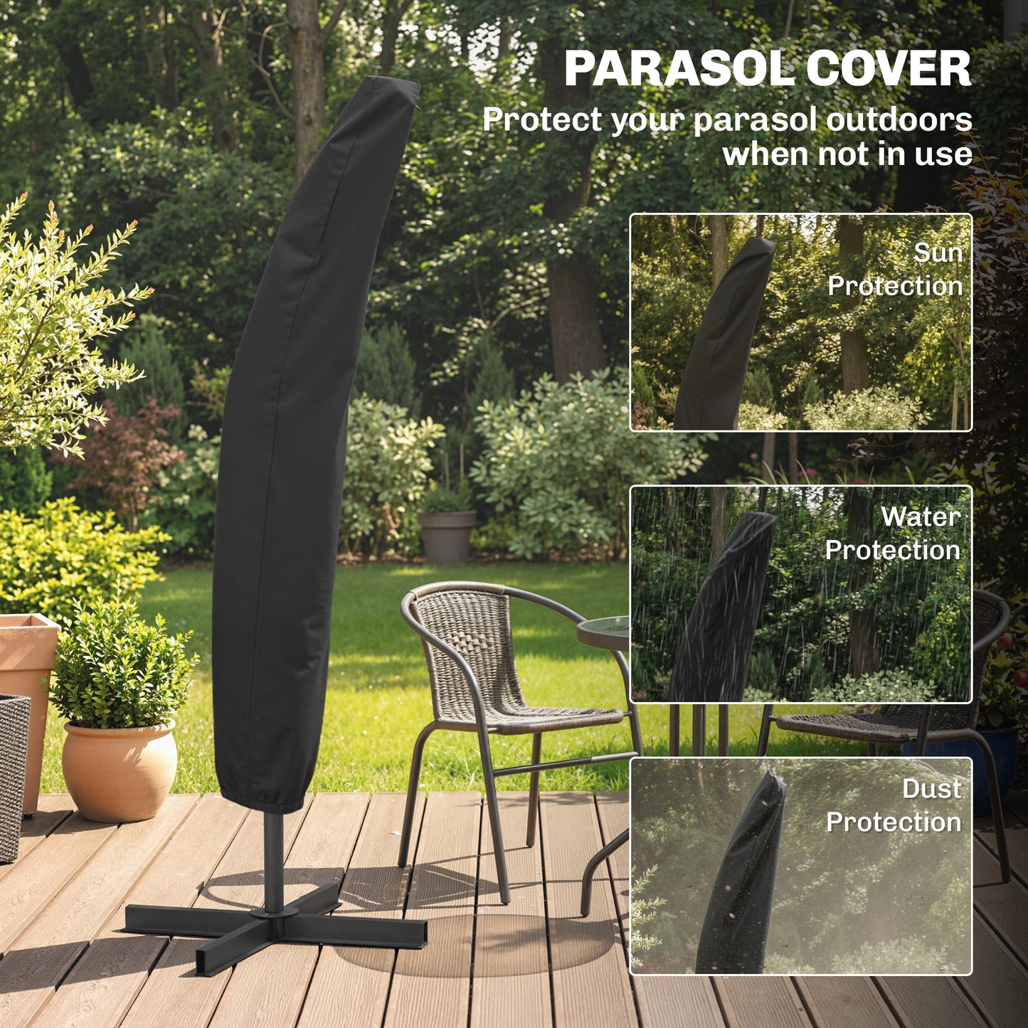 Outsunny 3m Overhanging Parasol, with Base, Weights and Cover - Orange