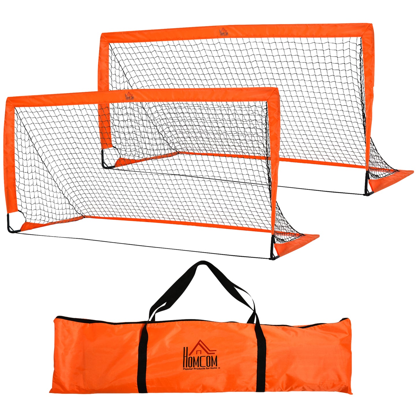 Photo of HOMCOM Set of 2 Football Goal Net 6 x 3 ft Foldable Outdoor Sport Training Teens Adults Football with Carrying Bag Orange in Orange colour on a white background