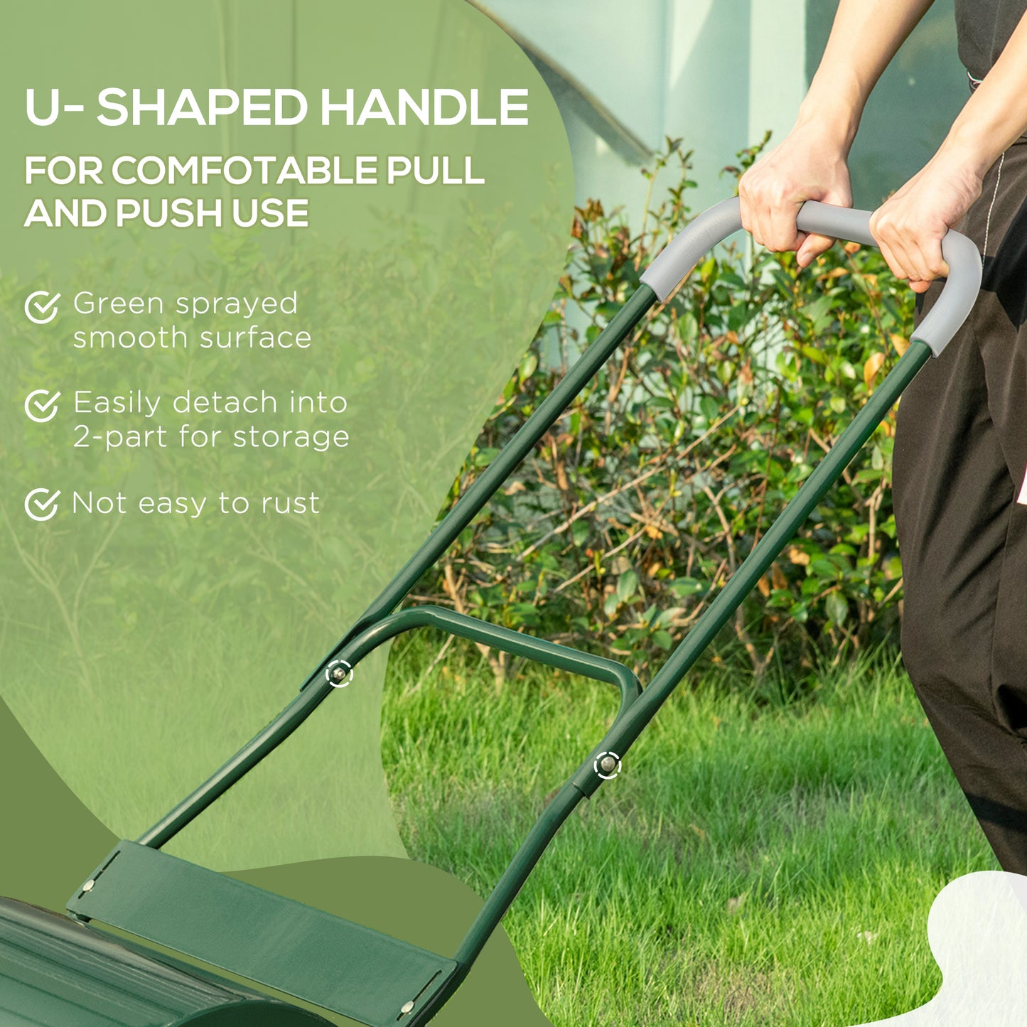 Outsunny 40L Garden Lawn Roller, Water Sand Filled Outdoor Grass Roller, Φ32cm Heavy Duty Metal Lawn Push Rolling Tool for Grass Seeding, Soil Levelling, Green