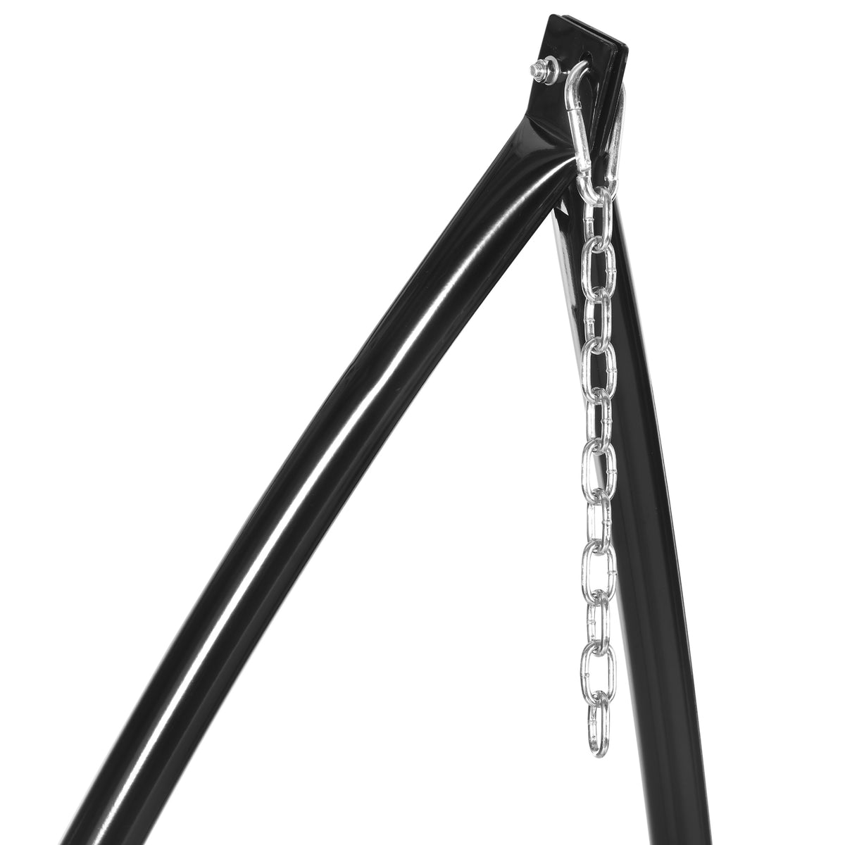 Close-up of hammock chair stand's metal hook and hanging chain