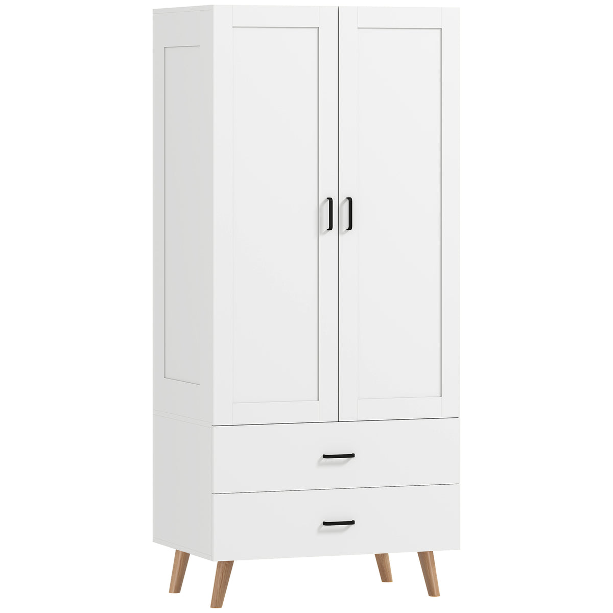 Photo of HOMCOM 2-Door Wardrobe, Modern Wardrobe with 2 Drawers and Hanging Rail for Bedroom, White in White colour on a white background