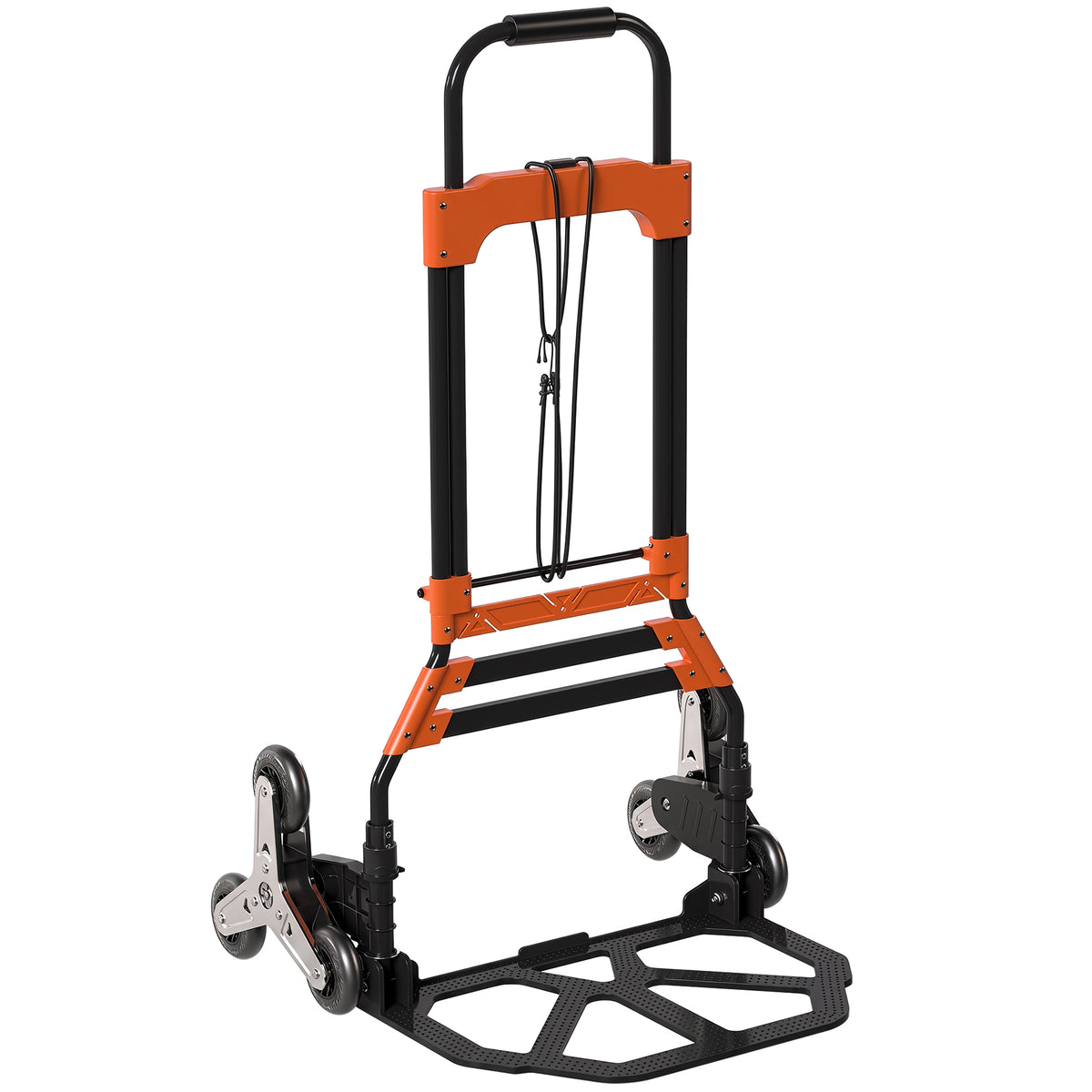 Photo of HOMCOM Heavy Duty Foldable Trolley on Wheels, Steel Folding Hand Truck, 75kg, Black and Orange in Orange colour on a white background