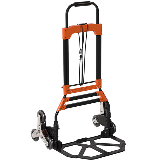 Photo of HOMCOM Heavy Duty Foldable Trolley on Wheels, Steel Folding Hand Truck, 75kg, Black and Orange in Orange colour on a white background