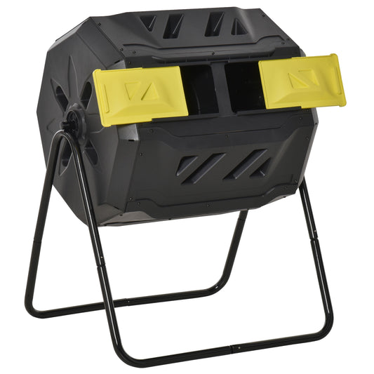 Photo of Outsunny 160L 360° Rotating Dual Chamber Composter - Yellow in Yellow colour on a white background