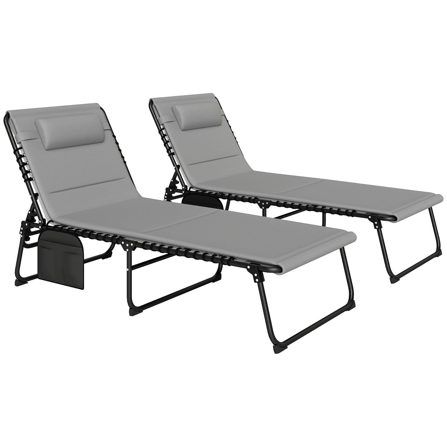 Photo of Outsunny Set of Two Reclining Sun Loungers - Light Grey in Grey colour on a white background