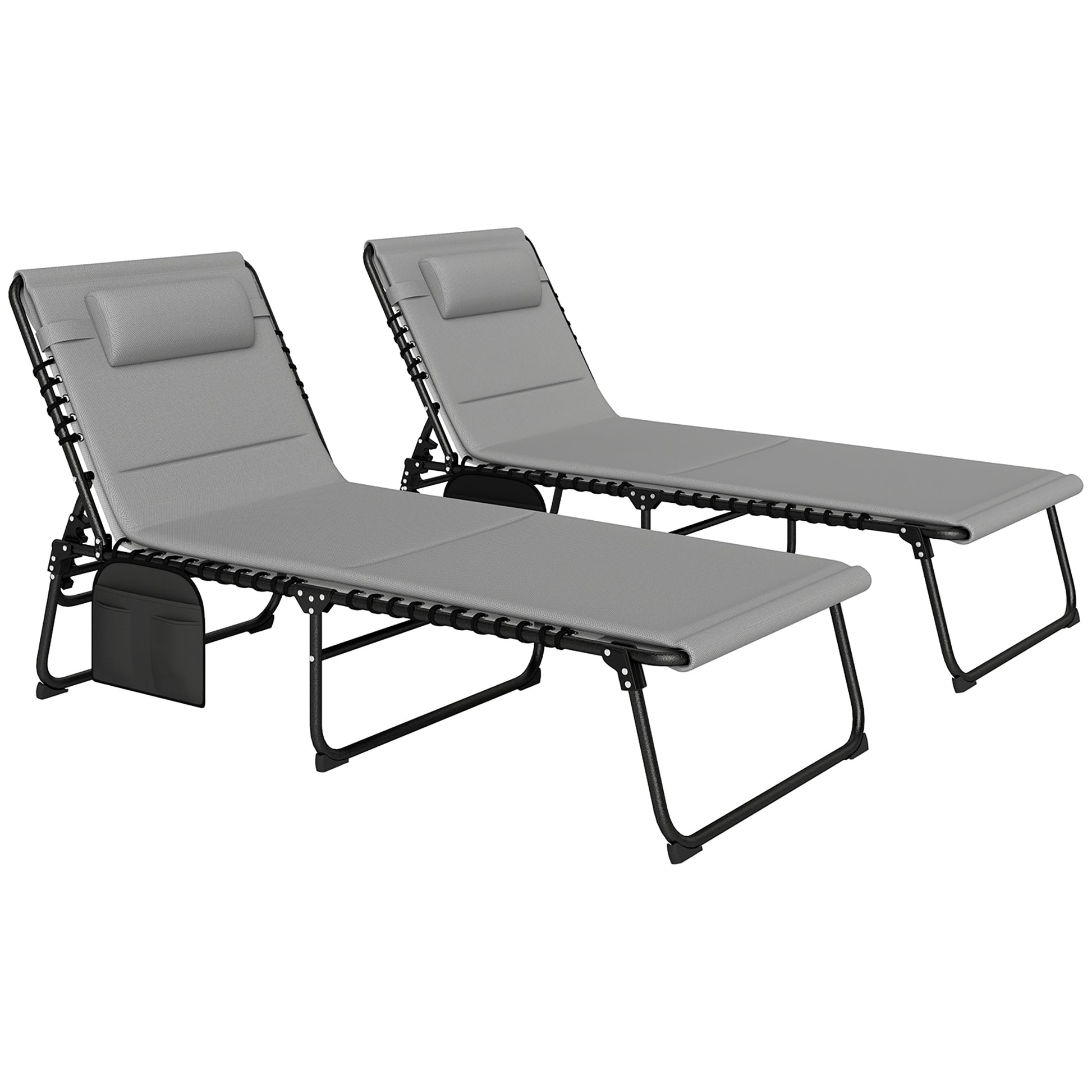 Photo of Outsunny Set of Two Reclining Sun Loungers - Light Grey in Grey colour on a white background