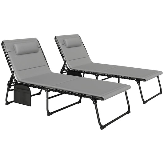 Photo of Outsunny Set of Two Reclining Sun Loungers - Light Grey in Grey colour on a white background