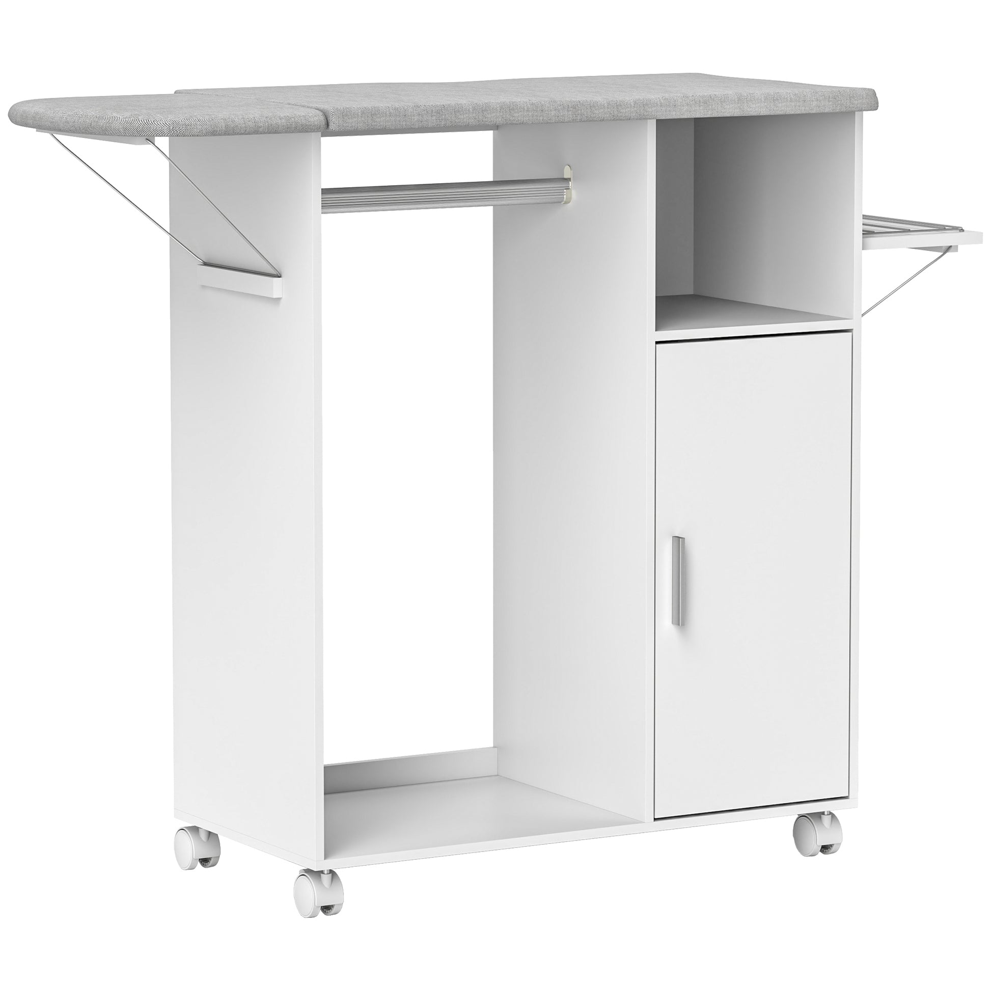 Photo of HOMCOM Rolling Ironing Board Cabinet, Foldable Ironing Station with Storage, Wheels for Home, Laundry Room, White in White colour on a white background