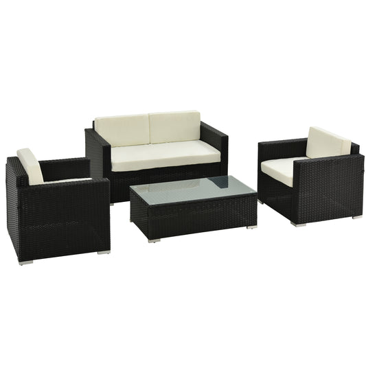 Photo of Outsunny 4-Seater Rattan Sofa Set Garden Rattan Furniture Wicker Steel Chair Seat Furniture, Black in Black colour on a white background