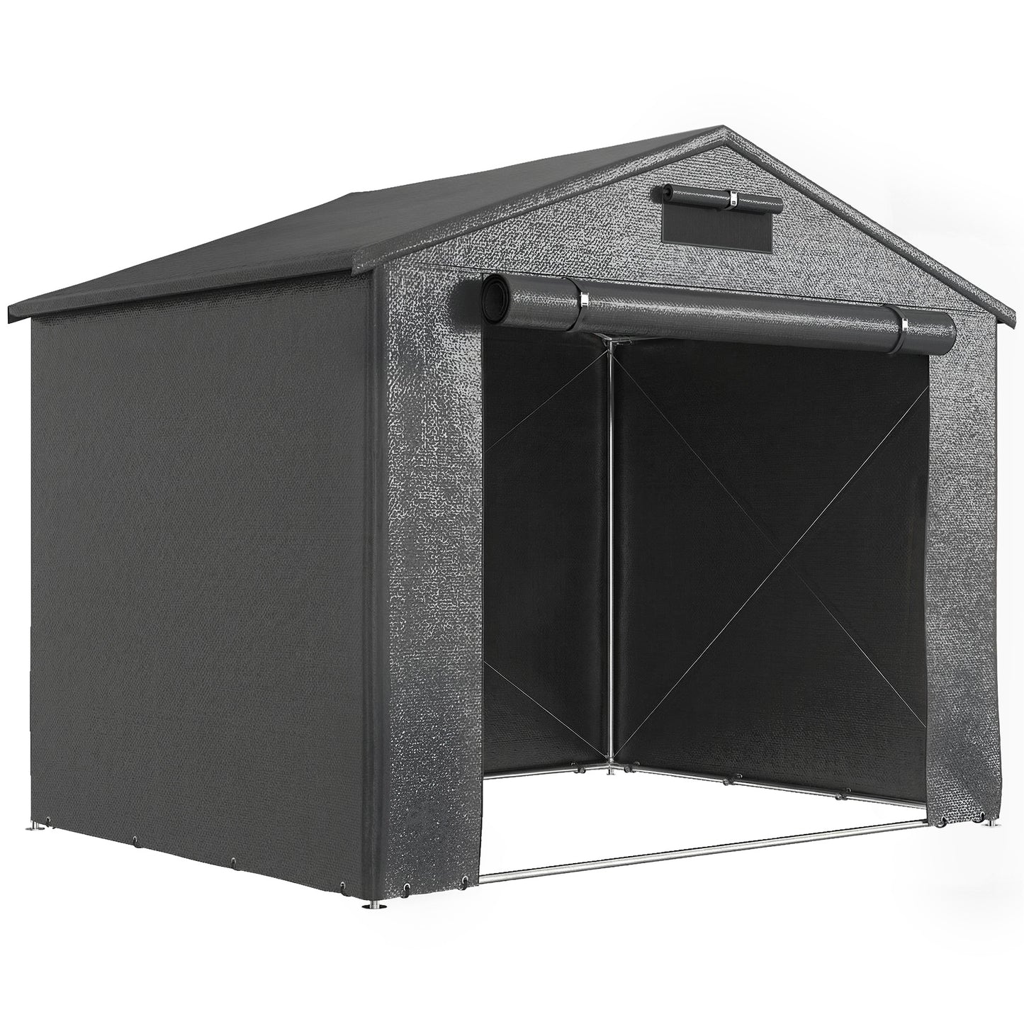 Photo of Outsunny 8 x 6 ft Outdoor Garden Storage Shed, Waterproof Bike Tent with Roll-Up Zipper Door in Door colour on a white background