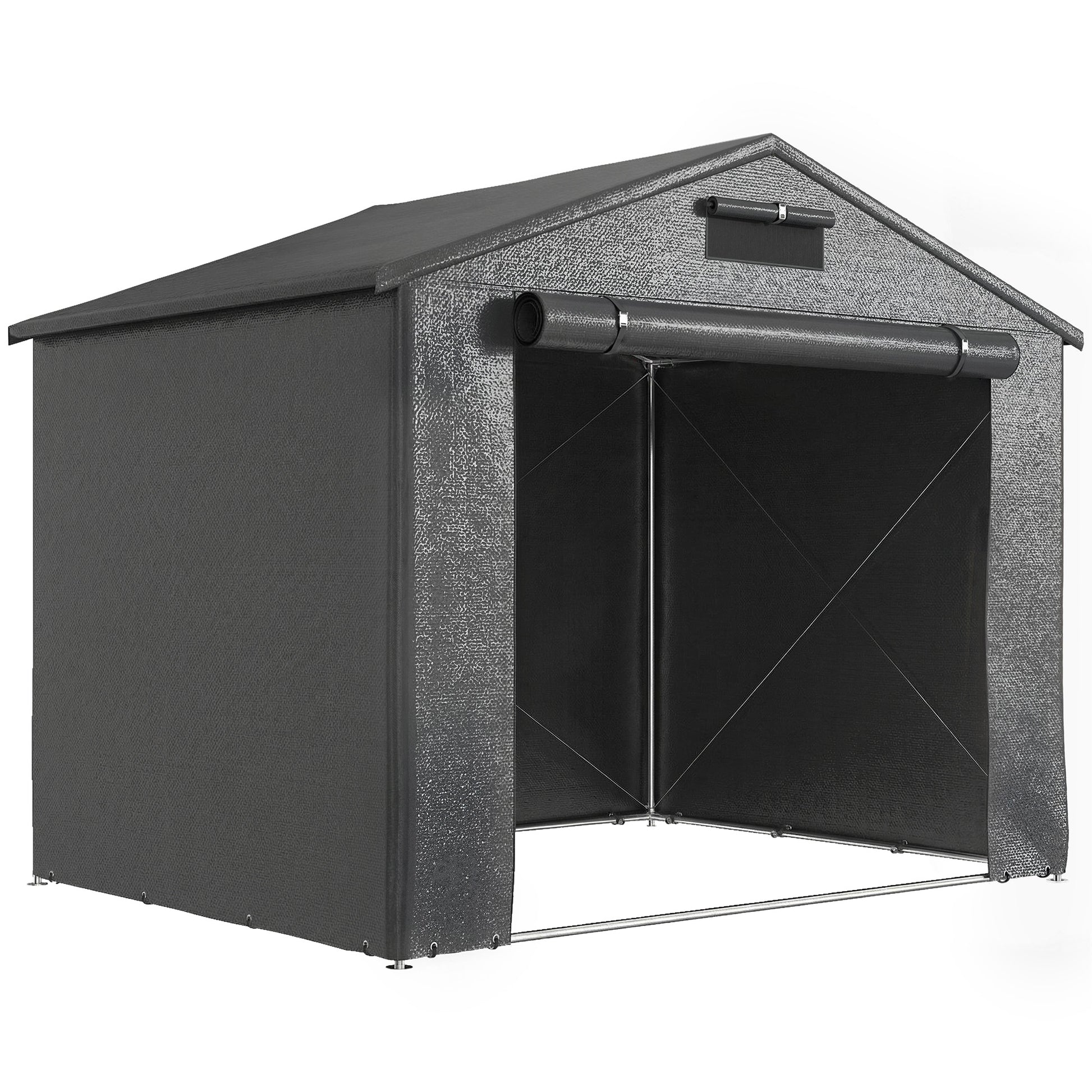 Photo of Outsunny 8 x 6 ft Outdoor Garden Storage Shed, Waterproof Bike Tent with Roll-Up Zipper Door in Door colour on a white background