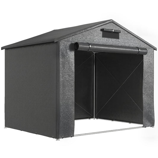Photo of Outsunny 8 x 6 ft Outdoor Garden Storage Shed, Waterproof Bike Tent with Roll-Up Zipper Door in Door colour on a white background