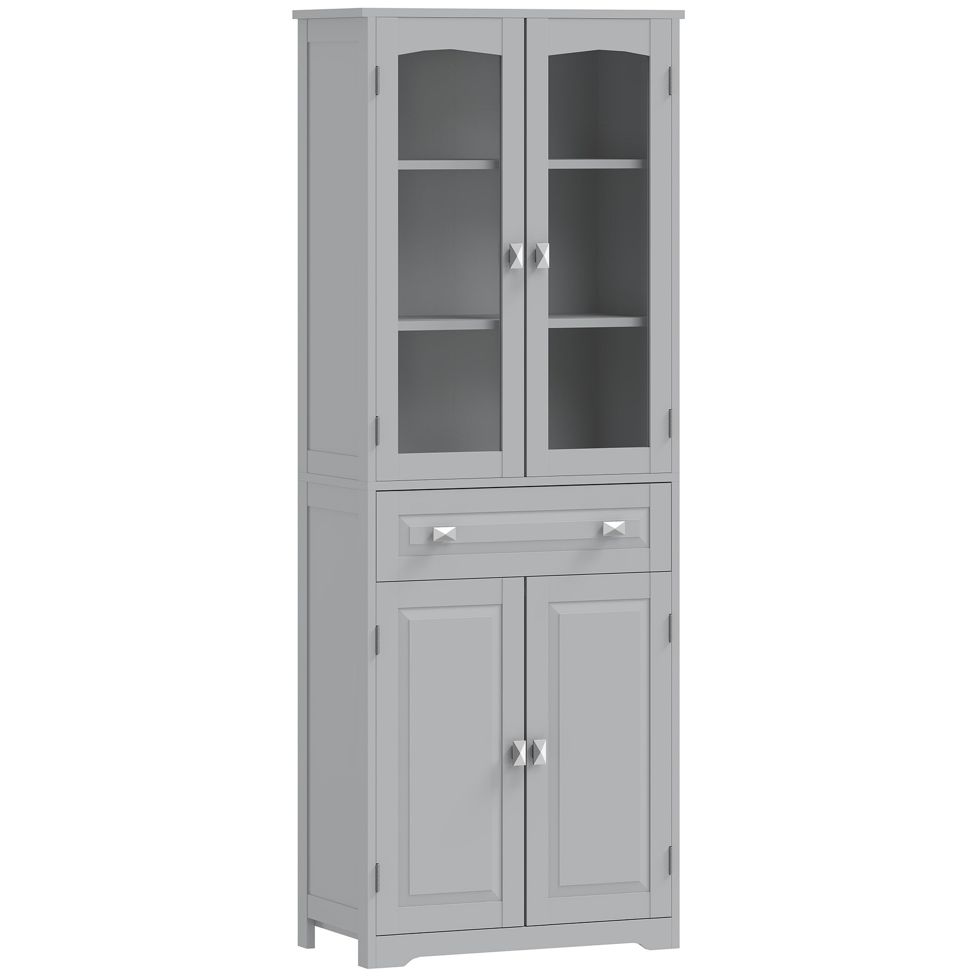 Photo of HOMCOM Freestanding Kitchen Cupboard, Storage Cabinet with 2 Adjustable Shelves, Drawer and Glass Door for Living Room, Grey in Grey colour on a white background
