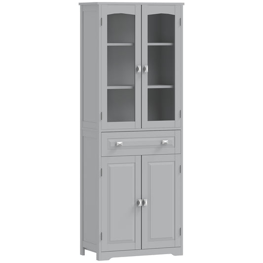 Photo of HOMCOM Freestanding Kitchen Cupboard, Storage Cabinet with 2 Adjustable Shelves, Drawer and Glass Door for Living Room, Grey in Grey colour on a white background
