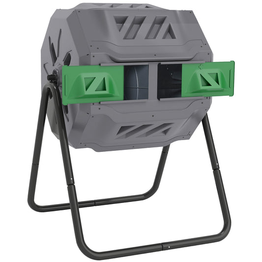 Photo of Outsunny 160L 360° Rotating Dual Chamber Composter - Grey in Grey colour on a white background