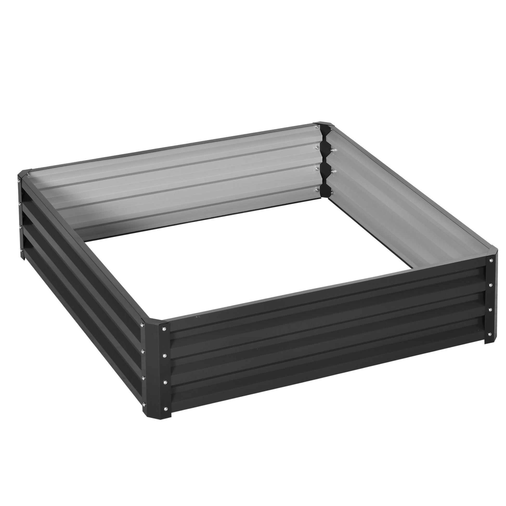 Photo of Outsunny 432L Square Raised Garden Bed Box with Weatherized Steel Frame for Vegetables, Flowers and Herbs, 120 x 120 x 30cm, Grey in Grey colour on a white background