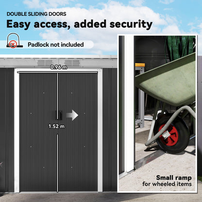 Outsunny garden shed with double sliding doors and a low ramp for wheeled items
