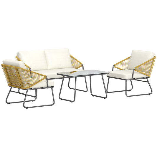 Photo of Outsunny Four-Piece Rattan Strong Panel Outdoor Sofa Set - Natural in Natural colour on a white background