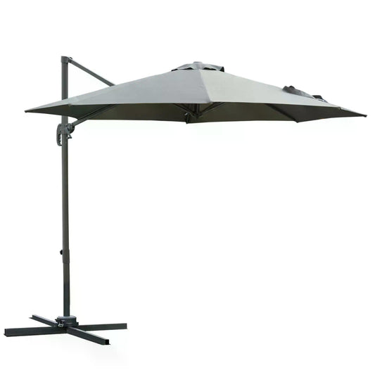 Photo of Outsunny 3(m) Offset Parasol Cantilever Hanging Umbrella 360° Rotation w/ Base Dark Grey in Grey colour on a white background