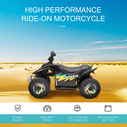 Black kids' electric ride-on car shown in side view with colorful graphics
