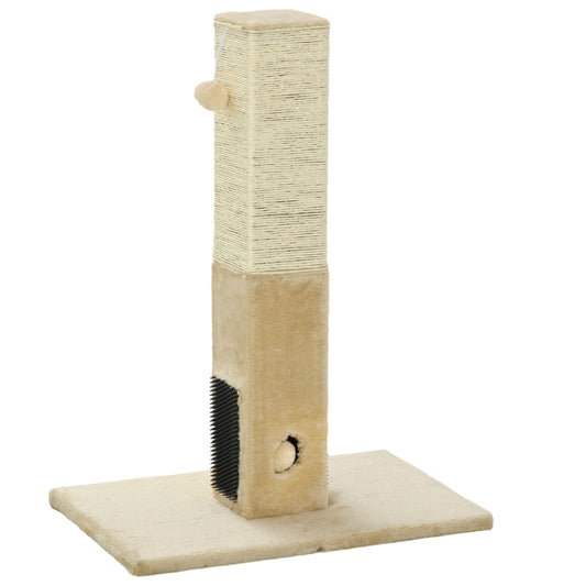 Photo of PawHut Jute Cat Scratching Post w/ Carpet Base Hanging Toy - Beige in Beige colour on a white background