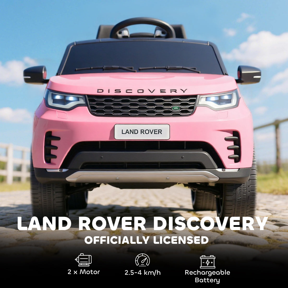 AIYAPLAY Land Rover Discovery Licensed 12V Kids Electric Car with Remote, 4 Wheel Suspension, Slow Start, Lights, Music, Pink