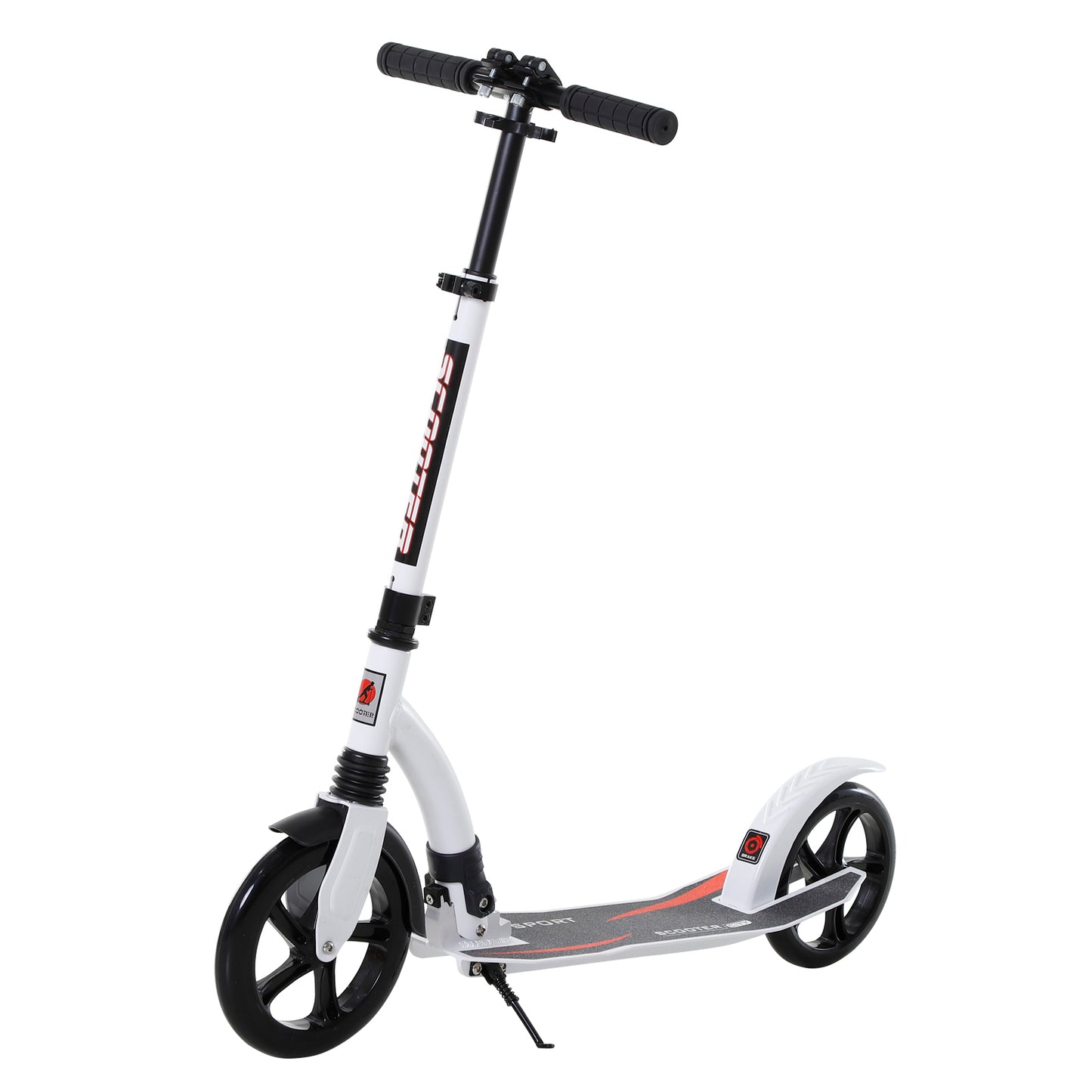 Photo of HOMCOM Foldable Kick Scooter with Double Shock Absorption and Big Wheels, Height Adjustable Aluminium Frame Big Wheel Scooter for 14+ Teens Adult - White in White colour on a white background