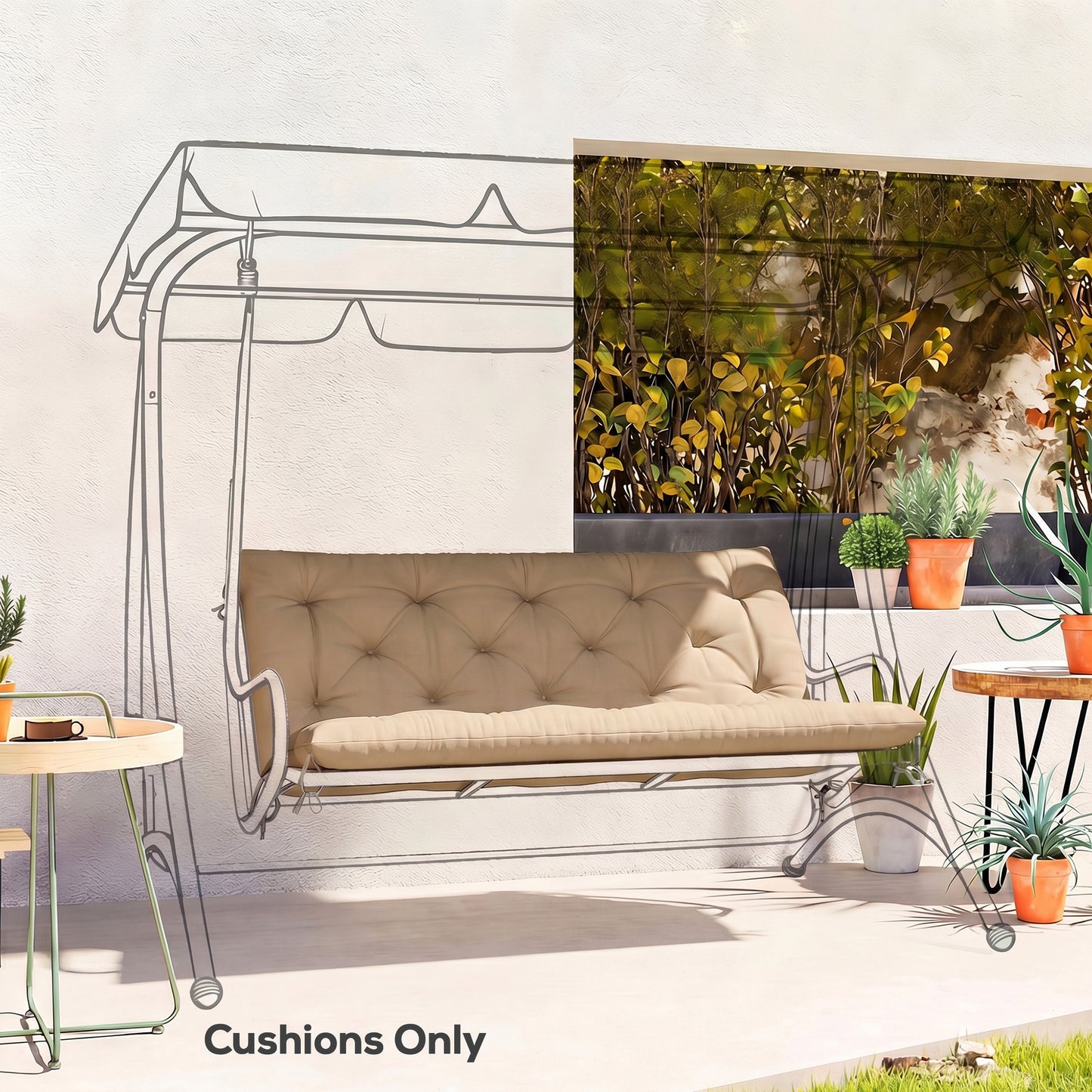 Outsunny Garden Bench Cushion, 2 Seater Swing Chair Cushion, Seat Pad with Ties for Indoor and Outdoor Use, 110 x 120 cm