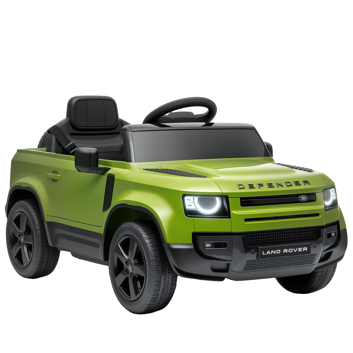 Photo of AIYAPLAY Land Rover Licensed 12V Kids Ride on Car with Remote, Suspension, Slow Start, 3 Speeds, Lights, Music, Horn, Green in Green colour on a white background