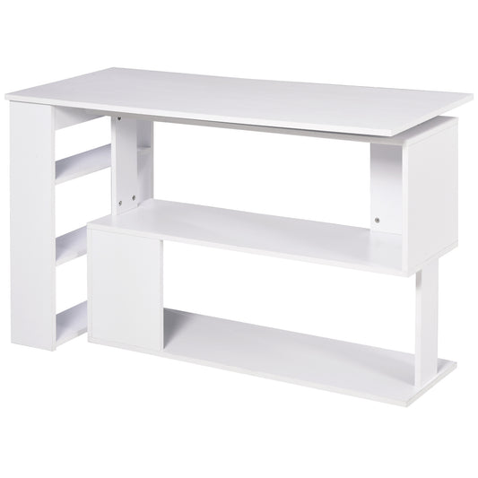 Photo of HOMCOM Corner Computer Desk, L Shaped Desk with 360° Rotating Bookshelf, 120L x 110W x 74.5H cm, White in White colour on a white background