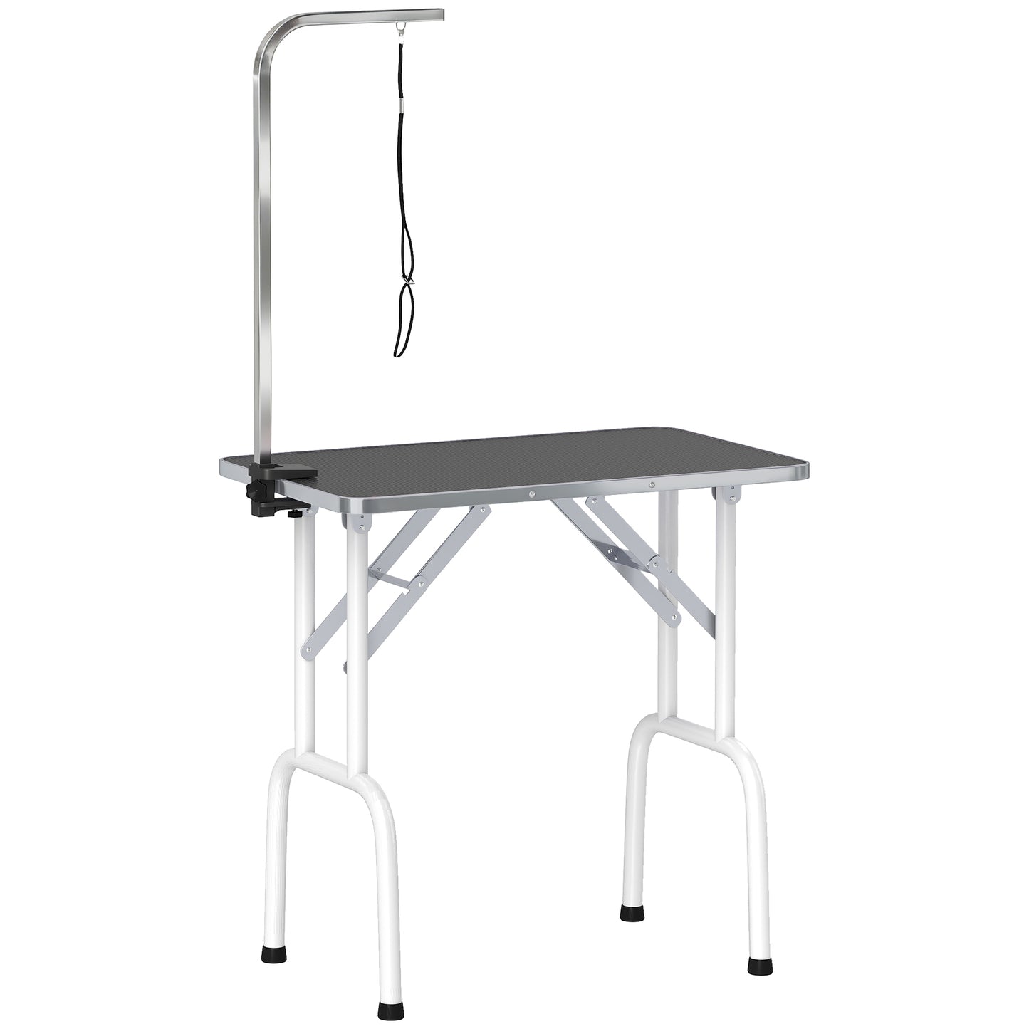 Photo of PawHut 32" Foldable Dog Grooming Table Pet Drying Beauty Table Adjustable Fixed Arm Rubber Top, Black in Black colour on a white background