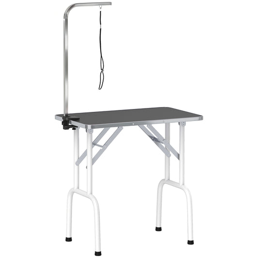 Photo of PawHut 32" Foldable Dog Grooming Table Pet Drying Beauty Table Adjustable Fixed Arm Rubber Top, Black in Black colour on a white background