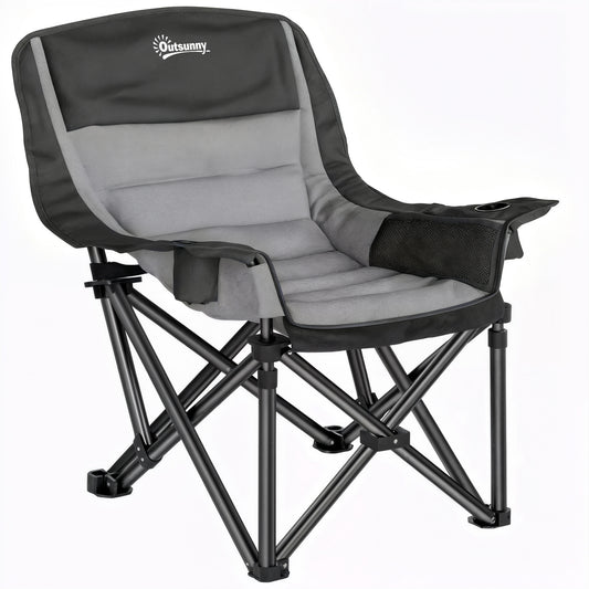 Photo of Outsunny Portable Padded Camping Chair, with Bag - Black/Grey in Black/Grey colour on a white background