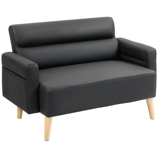 Photo of HOMCOM Small Faux Leather 2 Seater Sofa Settee - Black in Black colour on a white background