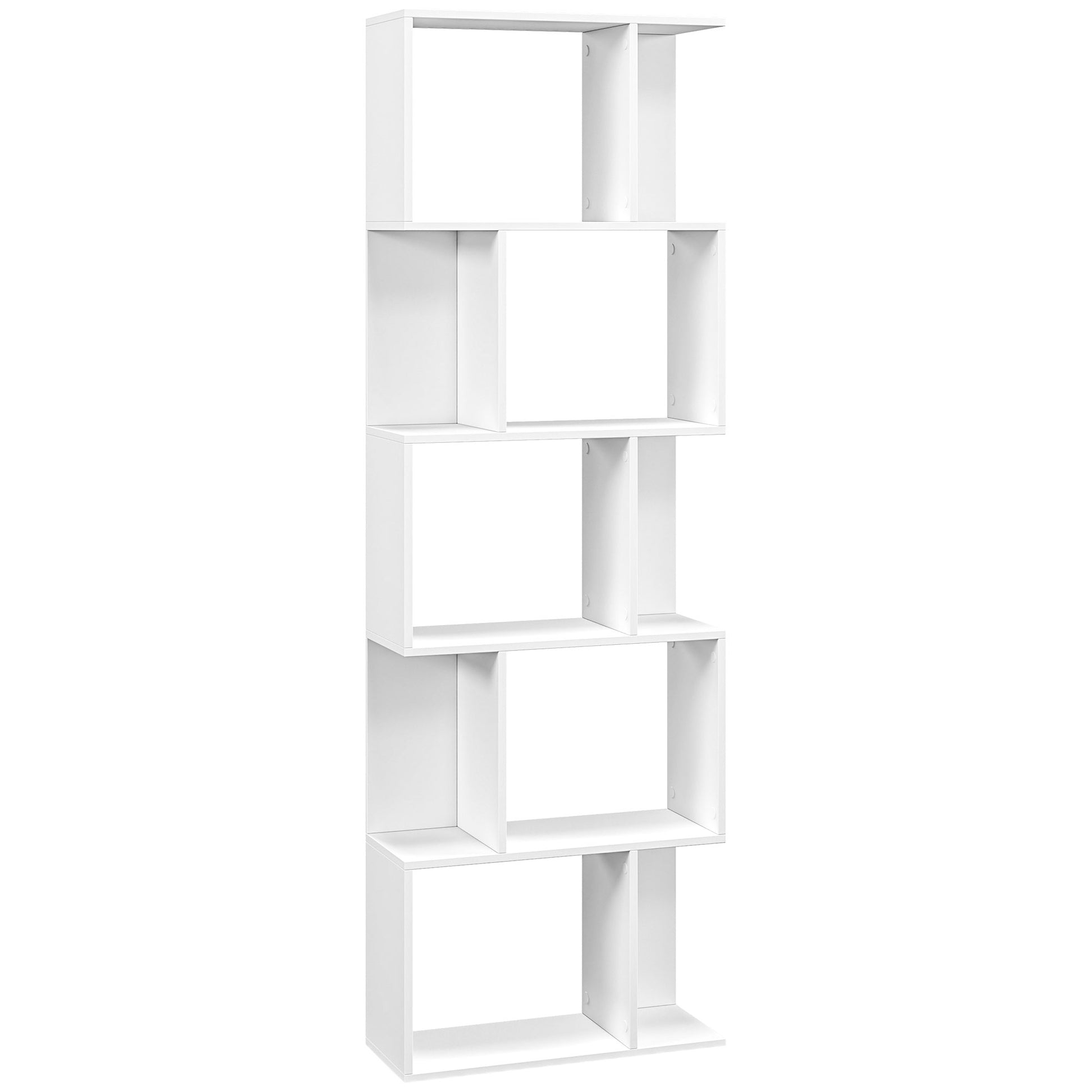 Photo of HOMCOM Bookcase, S-Shaped Wooden Bookshelf, 5 Tiers Freestanding Storage Shelf, Home Office Display Stand Rack, White in White colour on a white background