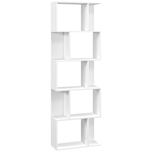 Photo of HOMCOM Bookcase, S-Shaped Wooden Bookshelf, 5 Tiers Freestanding Storage Shelf, Home Office Display Stand Rack, White in White colour on a white background