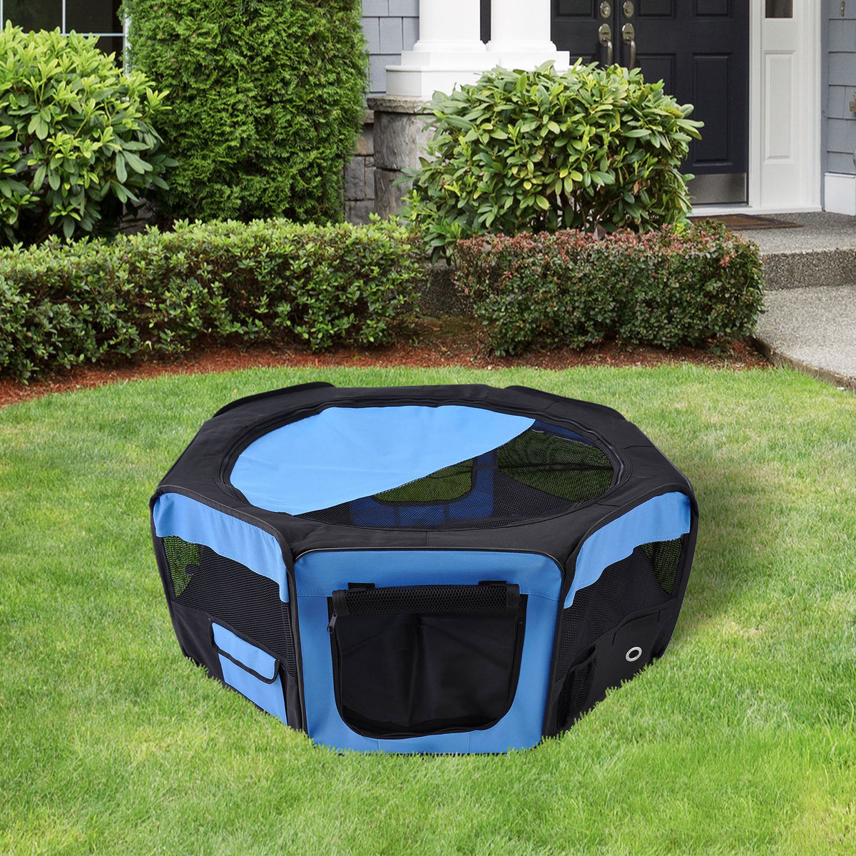 PawHut 600D Oxford Soft Fabric Kennel, Portable Lightweight Cat Dog Playpen, Foldable Pet Puppy Rabbit Guinea Pig Pen Run Dia 90 x 41H cm Indoor & Outdoor Blue