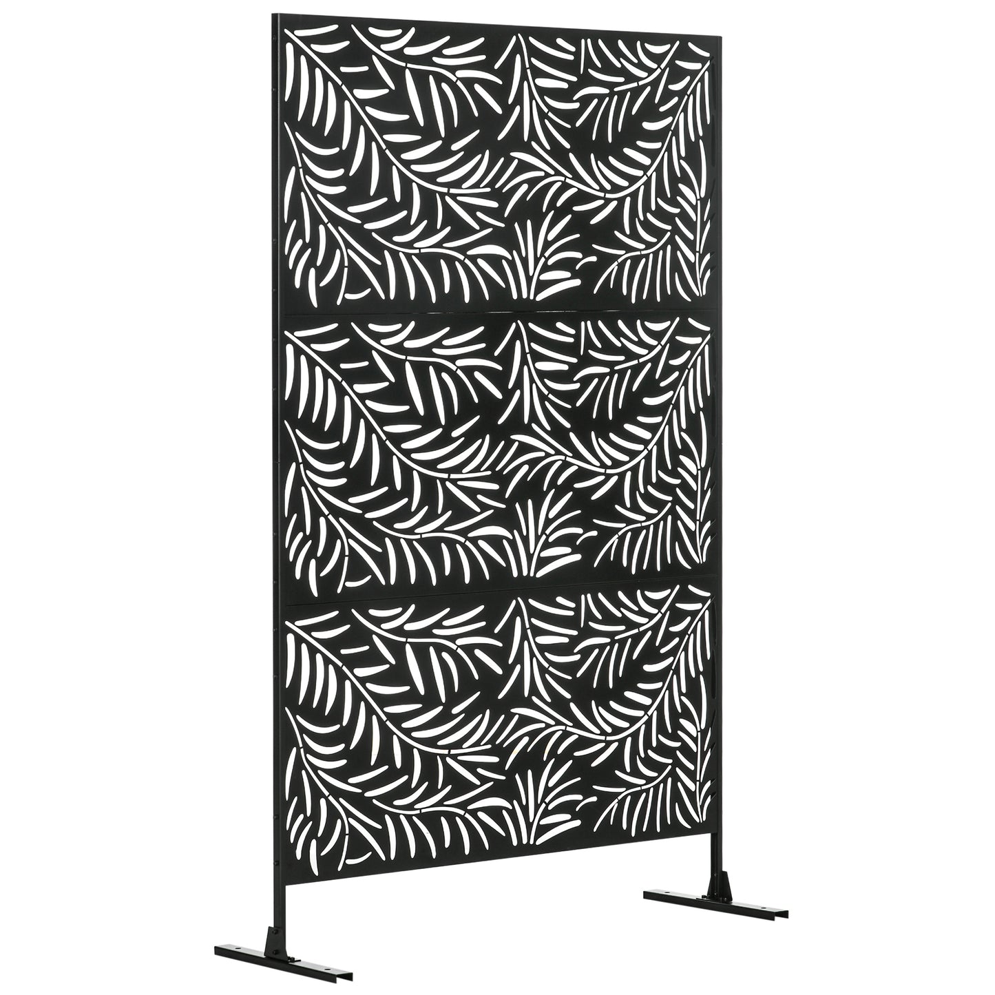 Photo of Outsunny Decorative Privacy Screen with Stand, 6.5FT Freestanding Metal Outdoor Divider, Decorative Privacy Panel with Expansion Screws for Garden Patio Pool Hot Tub, Willow Branch Style, Black in Black colour on a white background